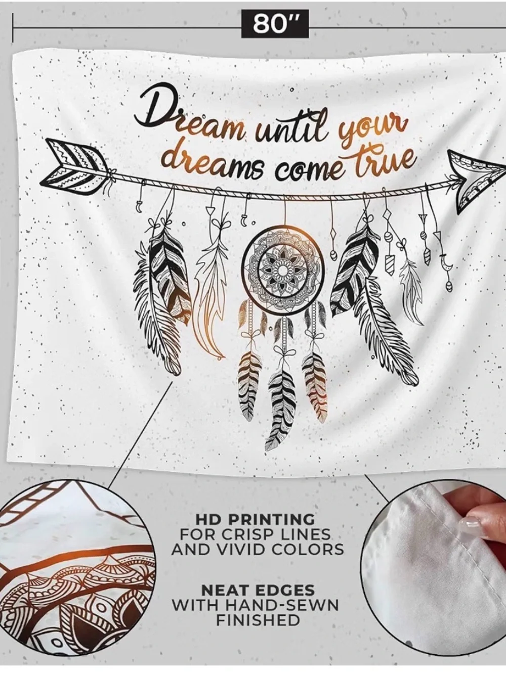 Dream Until Your Dreams Come True Feather Wall Art - Black & Brown